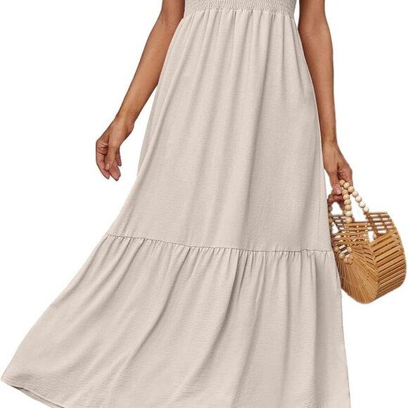 Women's Cotton Maxi Dress with Pockets Ruffle Sleeve Smocked Casual Style - Picture 3 of 5
